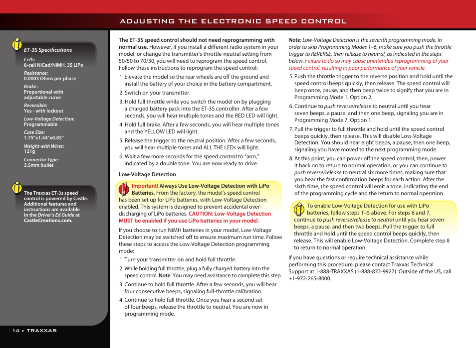 Adjusting the electronic speed control | Traxxas 6907 User Manual | Page 14 / 28