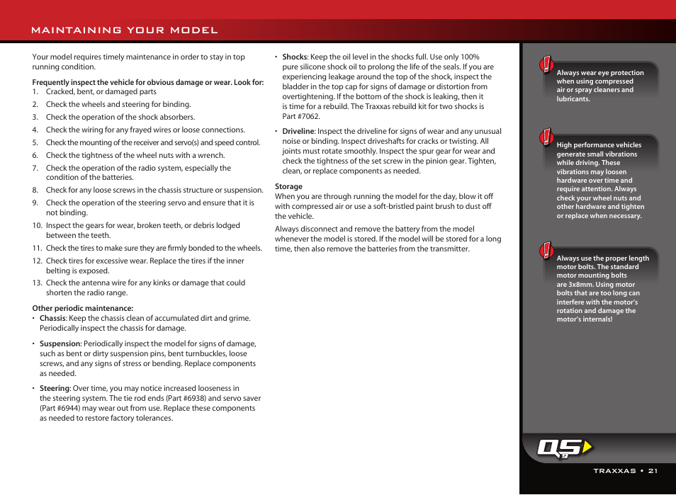 Maintaining your model | Traxxas 6907 User Manual | Page 21 / 28