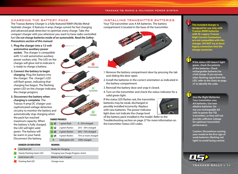 Charging the battery pack, Installing transmitter batteries | Traxxas 74076-1 User Manual | Page 11 / 34