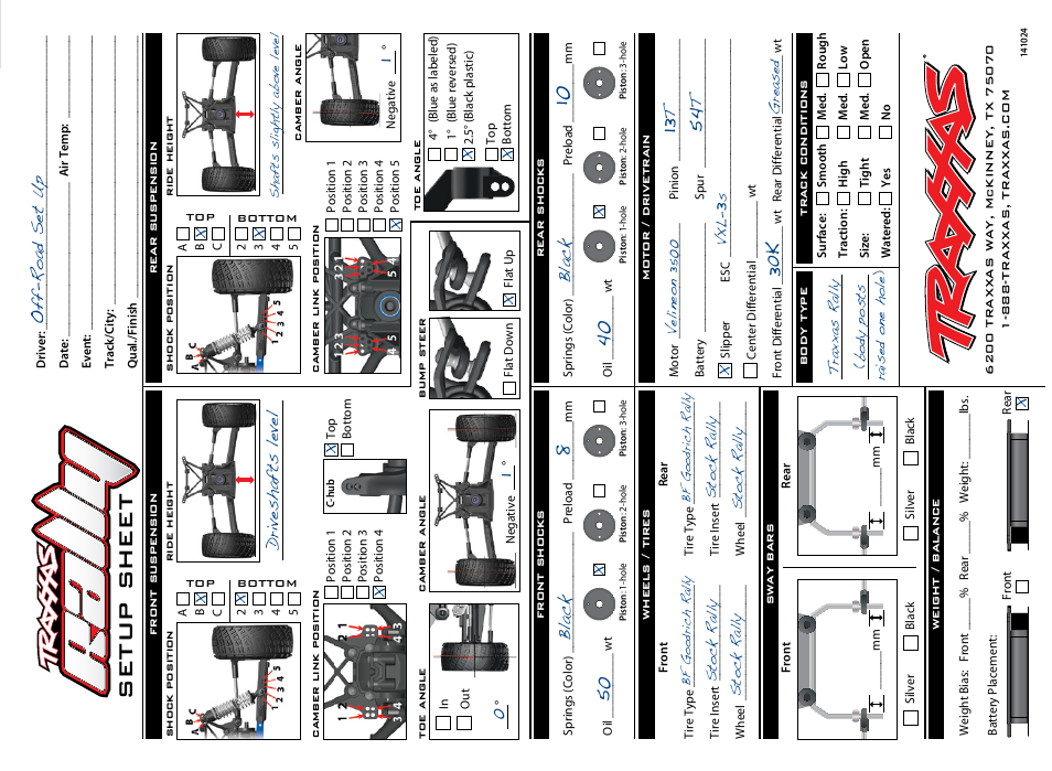 Setup sheet | Traxxas 74076-1 User Manual | Page 31 / 34