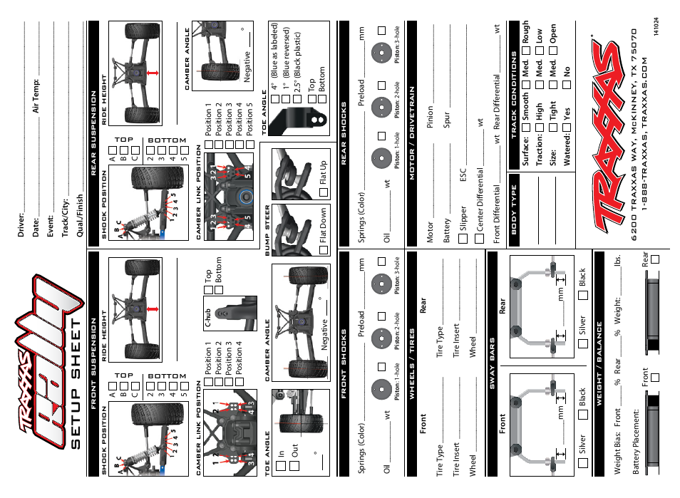 Setup sheet | Traxxas 74076-1 User Manual | Page 32 / 34