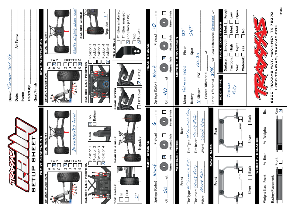 Setup sheet | Traxxas 74076-1 User Manual | Page 33 / 34