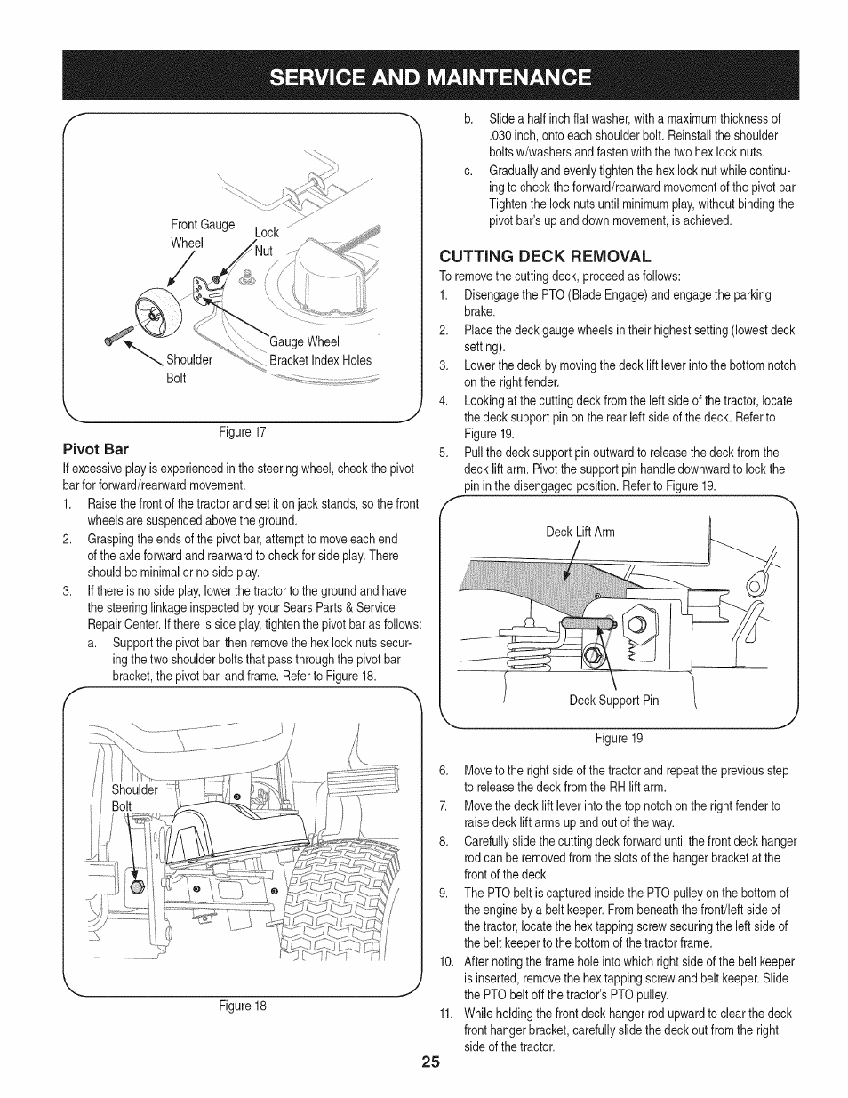 Cutting deck removal, Service and maintenance | Craftsman 247.28933 User Manual | Page 25 / 192