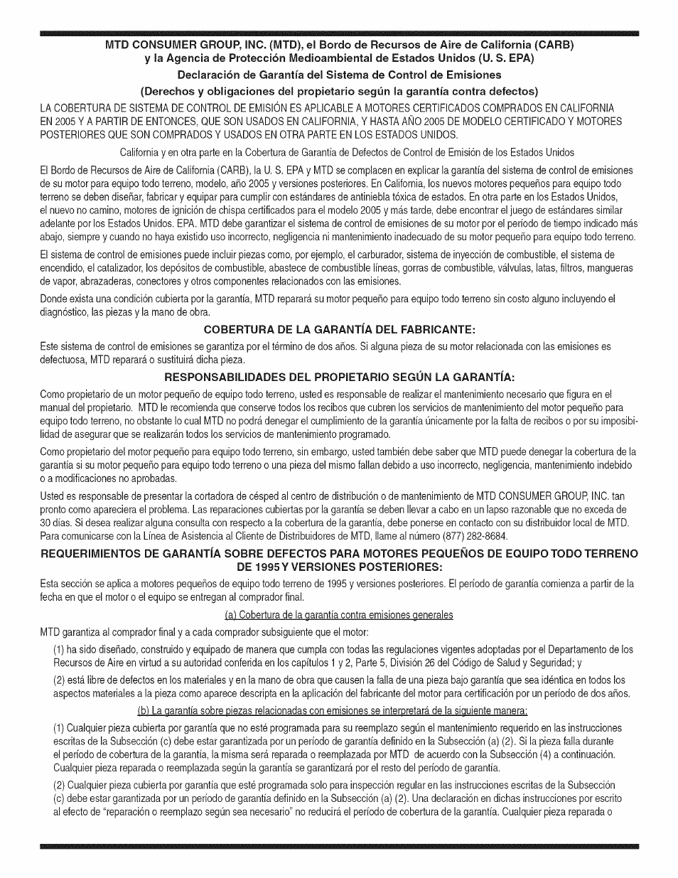 Cobertura de la garantía del fabricante | Craftsman 247.28933 User Manual | Page 90 / 192
