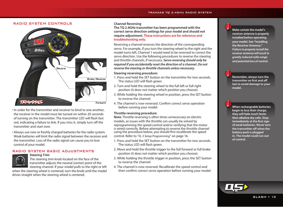 Radio system basic adjustments, Radio system controls | Traxxas 58024 User Manual | Page 13 / 23