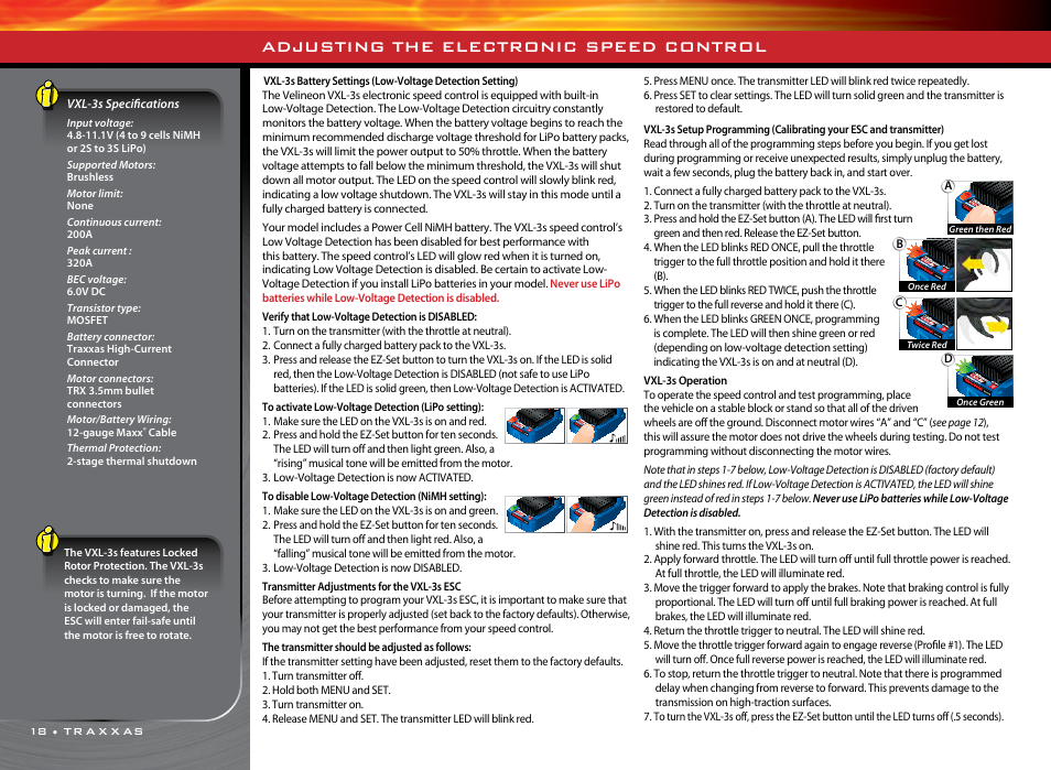 Adjusting the electronic speed control | Traxxas 36076-1 User Manual | Page 18 / 32