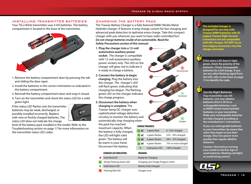 Charging the battery pack, Installing transmitter batteries | Traxxas 37054-1 User Manual | Page 13 / 28