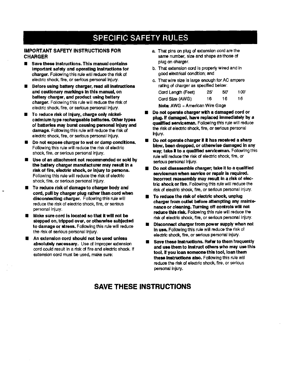 Save these instructiot^s, Specific safety rules | Craftsman 315.114071 User Manual | Page 5 / 12
