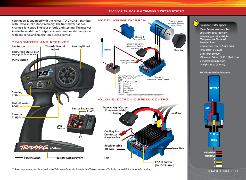 Model wiring diagram, Vxl-3s electronic speed control, Transmitter and receiver | Traxxas 68086-1 User Manual | Page 11 / 34