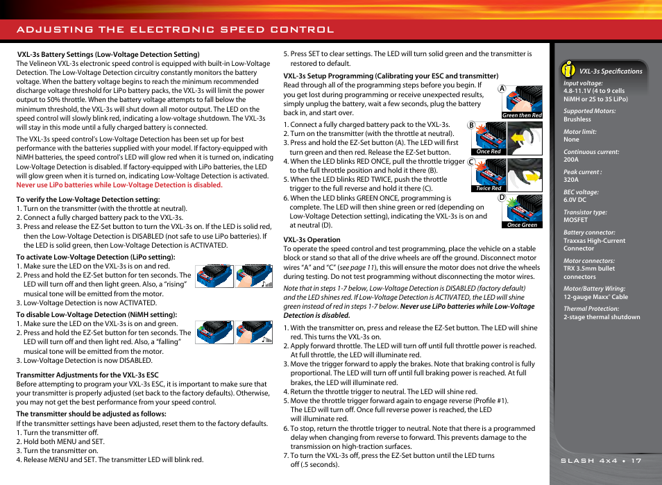 Adjusting the electronic speed control | Traxxas 68086-1 User Manual | Page 17 / 34