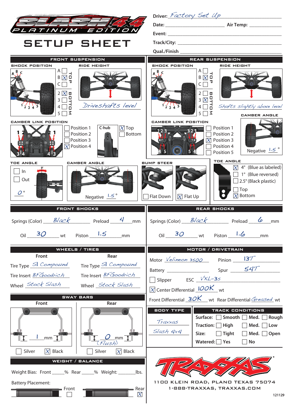 Setup sheet | Traxxas 6804R User Manual | Page 6 / 8