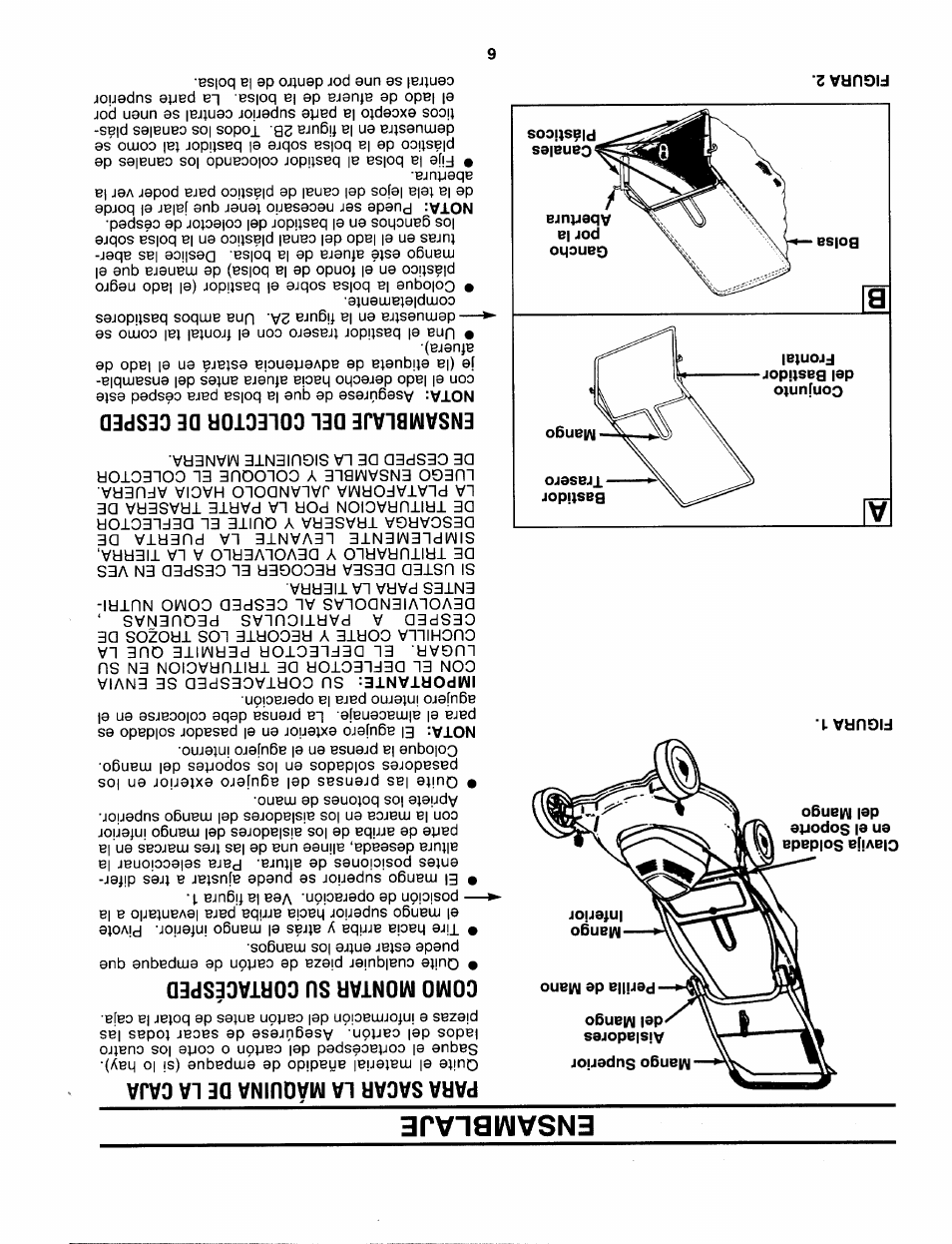 Figurai, Para sacar la maquina de la caja, Como montar su cortacésped | Ensamblaje del colector de cesped, Ensamblaje | Craftsman 247.370252 User Manual | Page 27 / 32