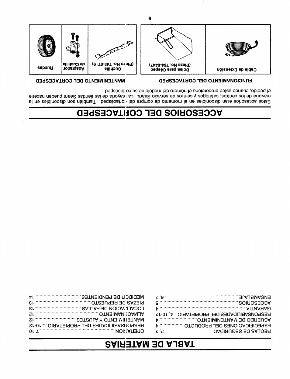 Funcionamiento del cortacesped, Mantenimiento del cortacesped, Tabla de materias | Accesorios del cortacesped | Craftsman 247.370252 User Manual | Page 28 / 32