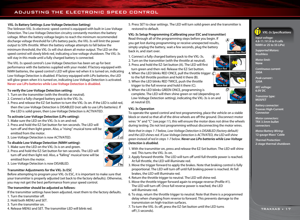 Adjusting the electronic speed control | Traxxas 68077-1 User Manual | Page 17 / 40