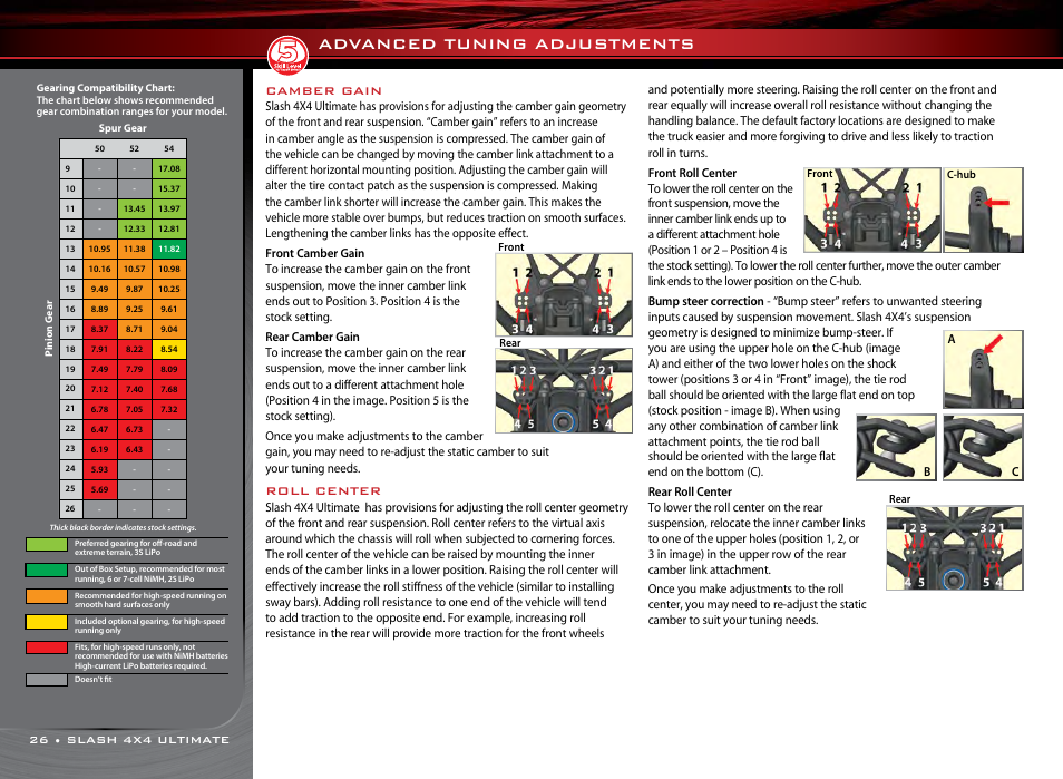 Advanced tuning adjustments, Camber gain, Roll center | Traxxas 68077-1 User Manual | Page 26 / 40