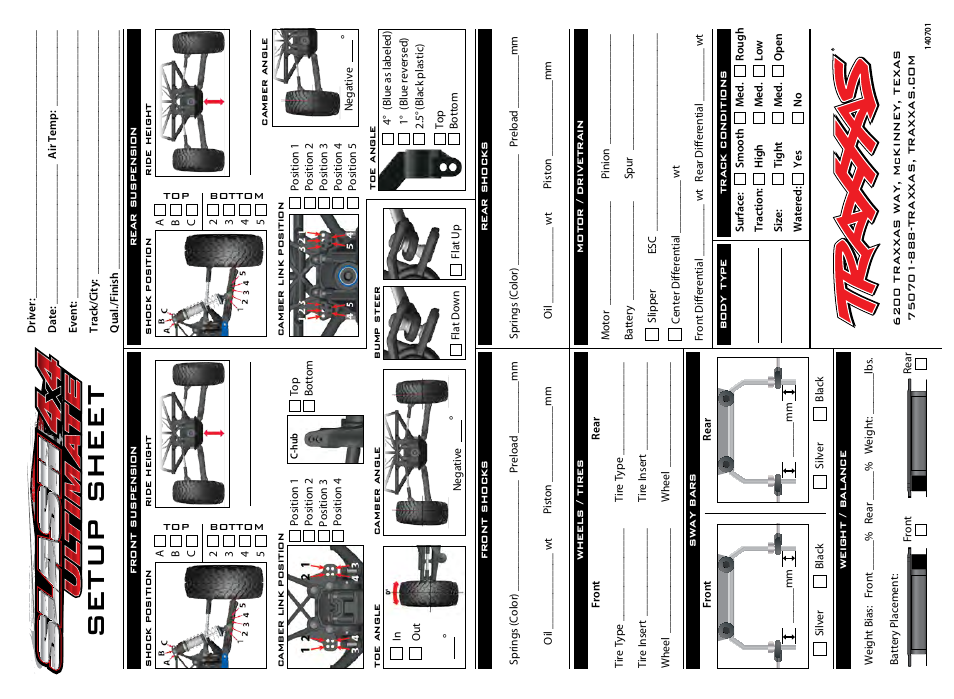 Setup sheet | Traxxas 68077-1 User Manual | Page 38 / 40