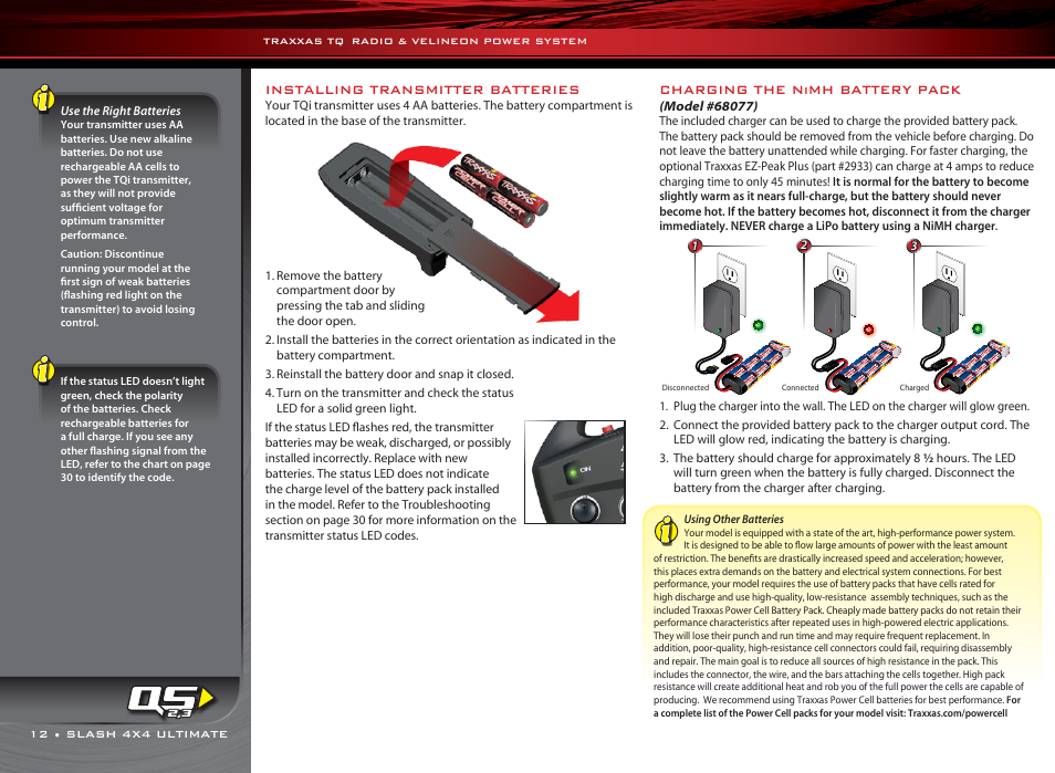 Installing transmitter batteries, Charging the nimh battery pack | Traxxas 6809L User Manual | Page 12 / 39