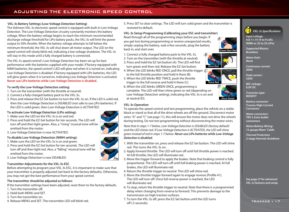 Adjusting the electronic speed control | Traxxas 6809L User Manual | Page 17 / 39