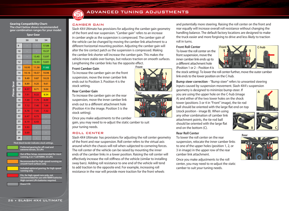 Advanced tuning adjustments, Camber gain, Roll center | Traxxas 6809L User Manual | Page 26 / 39