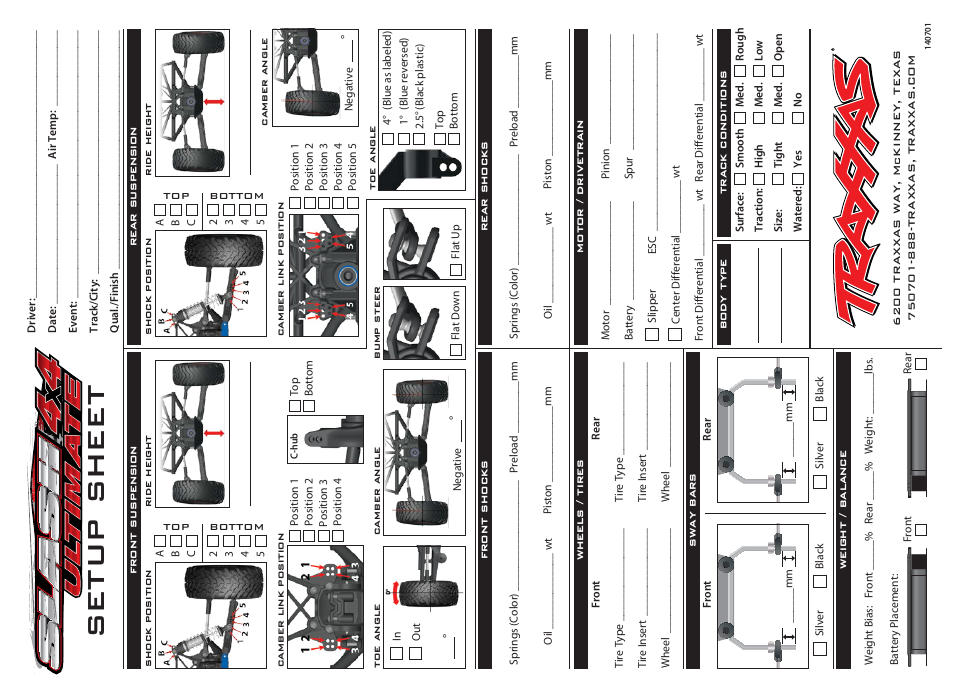 Setup sheet | Traxxas 6809L User Manual | Page 38 / 39