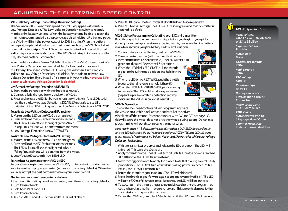 Adjusting the electronic speed control | Traxxas 58076-1 User Manual | Page 17 / 32