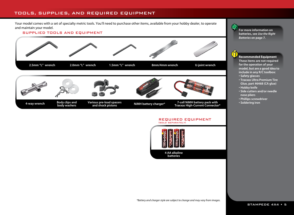 Tools, supplies, and required equipment, Supplied tools and equipment, Required equipment | Traxxas 67054-1 User Manual | Page 5 / 26