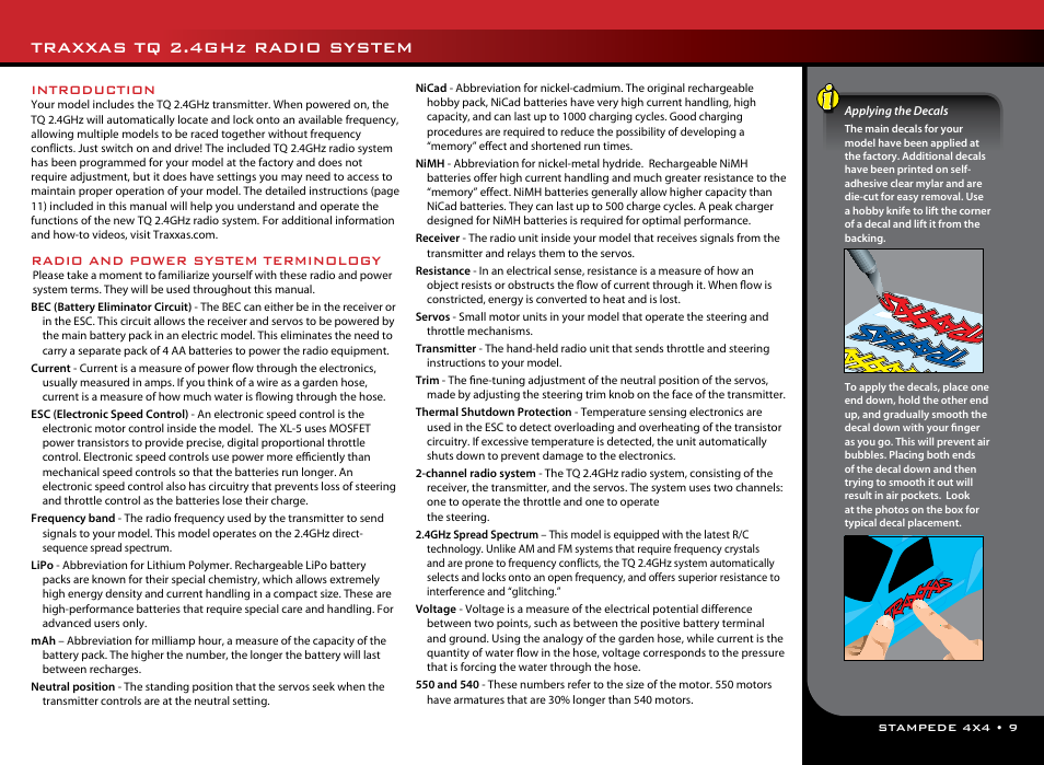 Traxxas tq 2.4ghz radio system, Introduction, Radio and power system terminology | Traxxas 67054-1 User Manual | Page 9 / 26