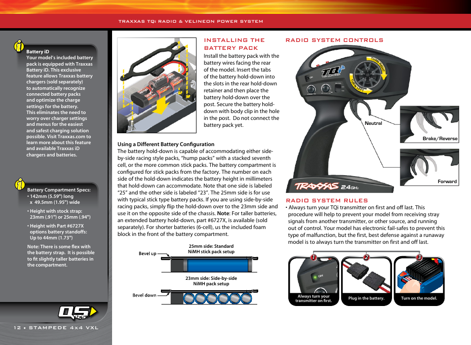 Installing the battery pack, Radio system rules, Radio system controls | Traxxas 67086-1 User Manual | Page 12 / 34