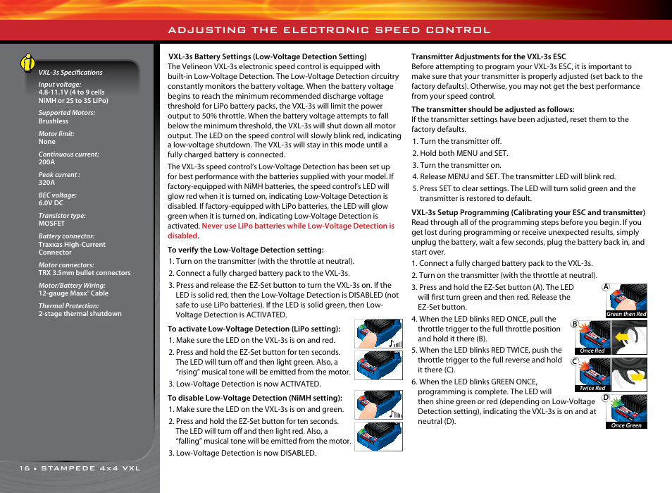 Adjusting the electronic speed control | Traxxas 67086-1 User Manual | Page 16 / 34