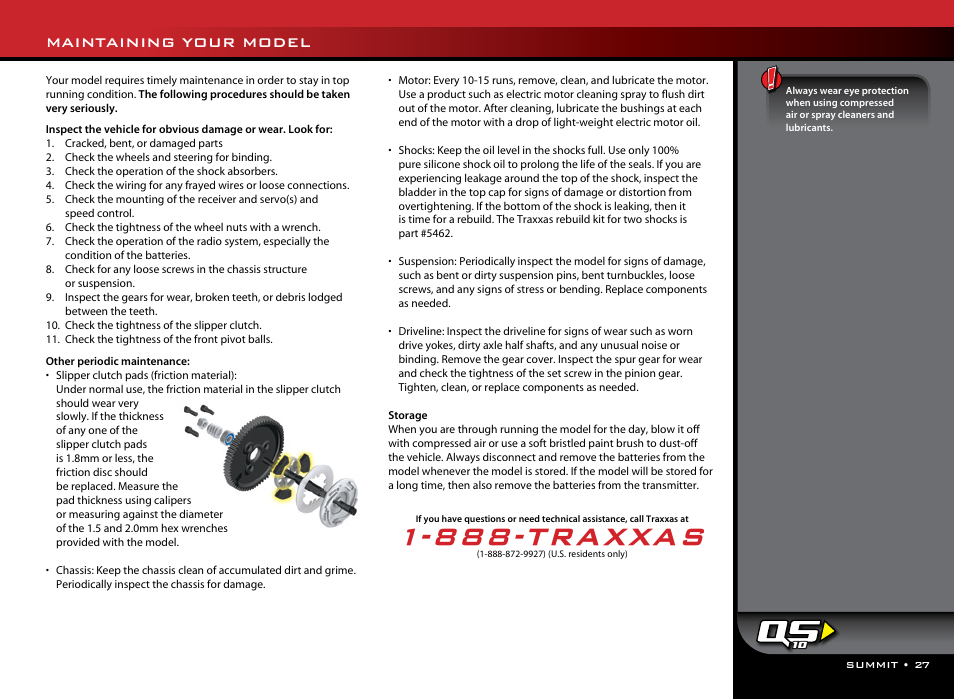 888-traxxas, Maintaining your model | Traxxas 56076-1 User Manual | Page 27 / 34