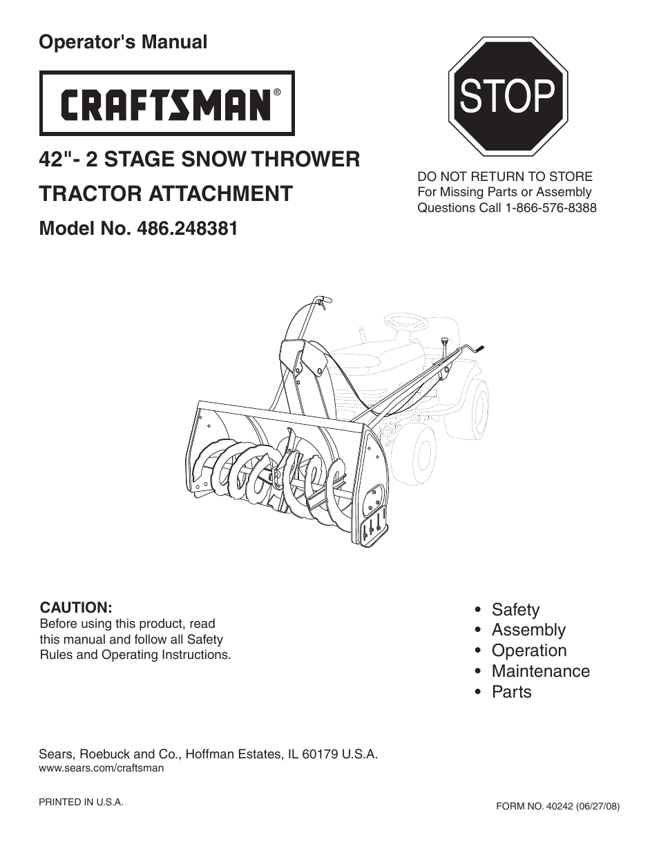 Craftsman 486.248381 User Manual | 40 pages