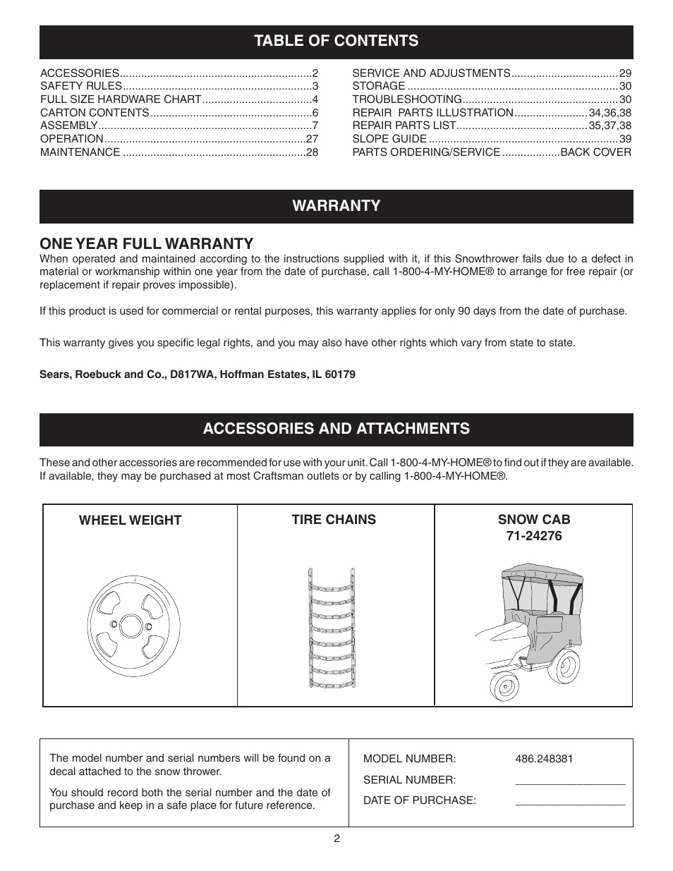 Craftsman 486.248381 User Manual | Page 2 / 40