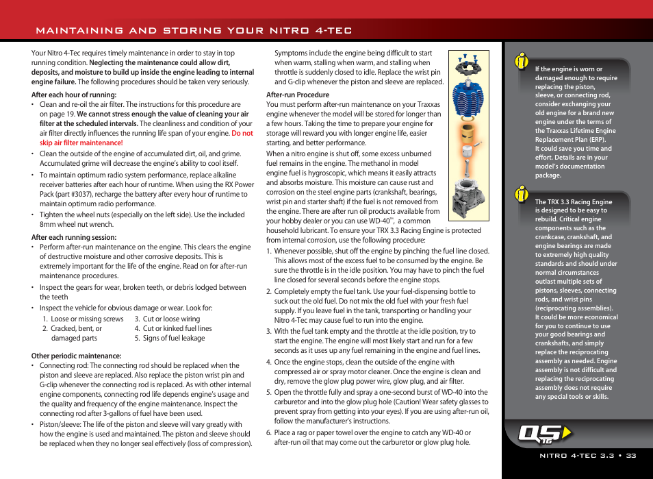 Maintaining and storing your nitro 4-tec | Traxxas 48077 User Manual | Page 33 / 40