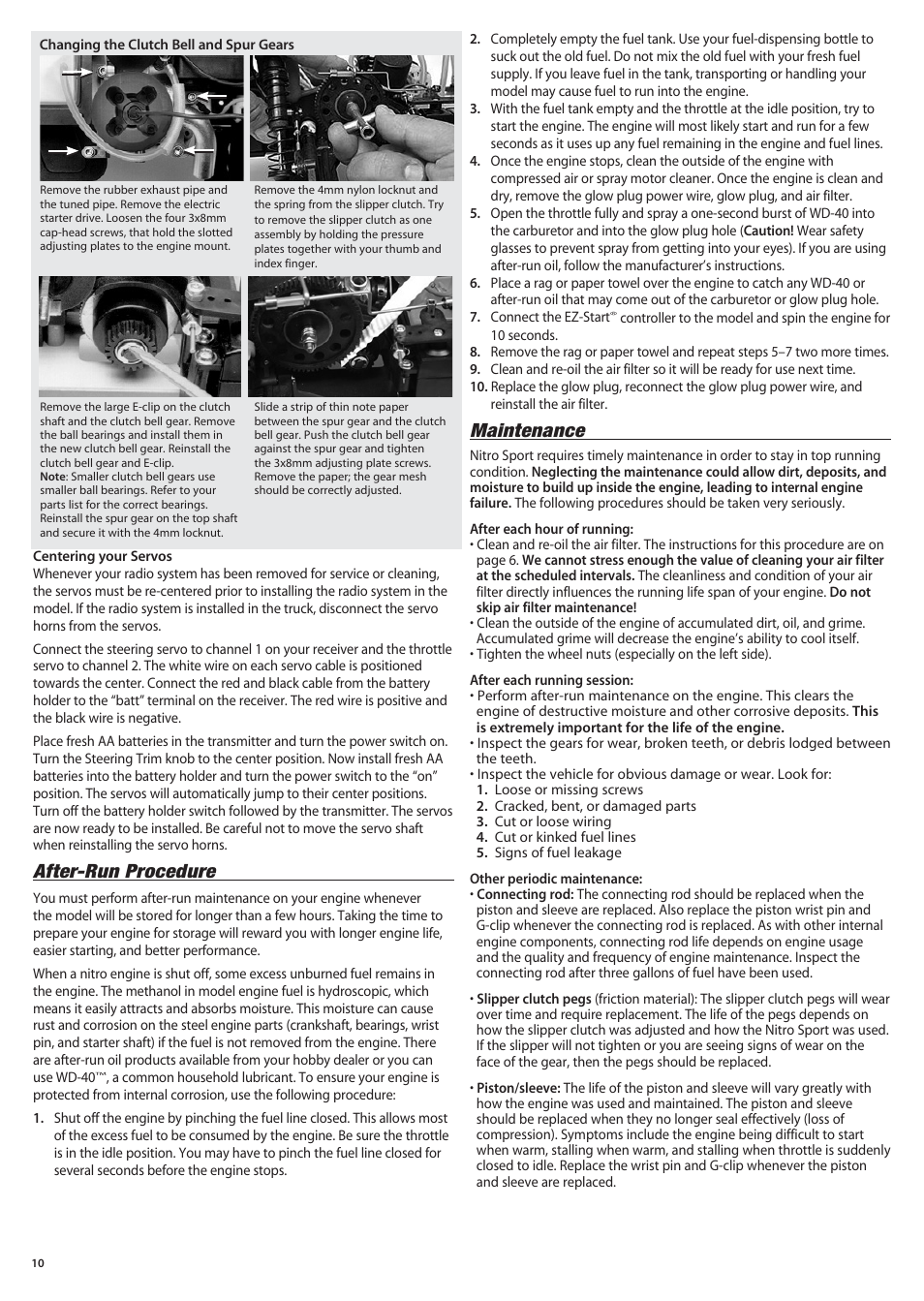 After-run procedure, Maintenance | Traxxas 45104-1 User Manual | Page 10 / 16