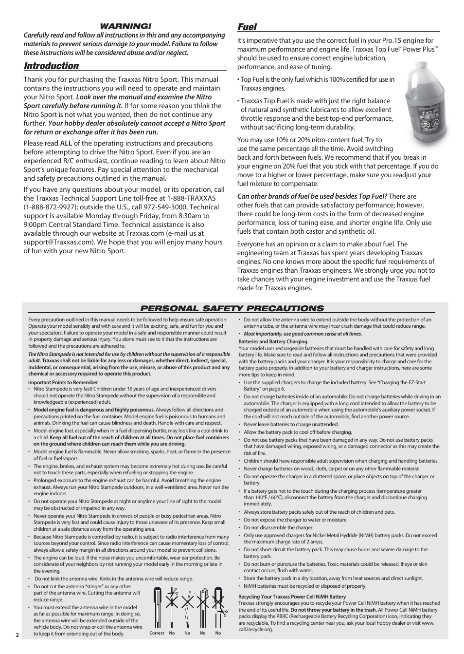 Introduction, Fuel, Personal safety precautions | Traxxas 45104-1 User Manual | Page 2 / 16