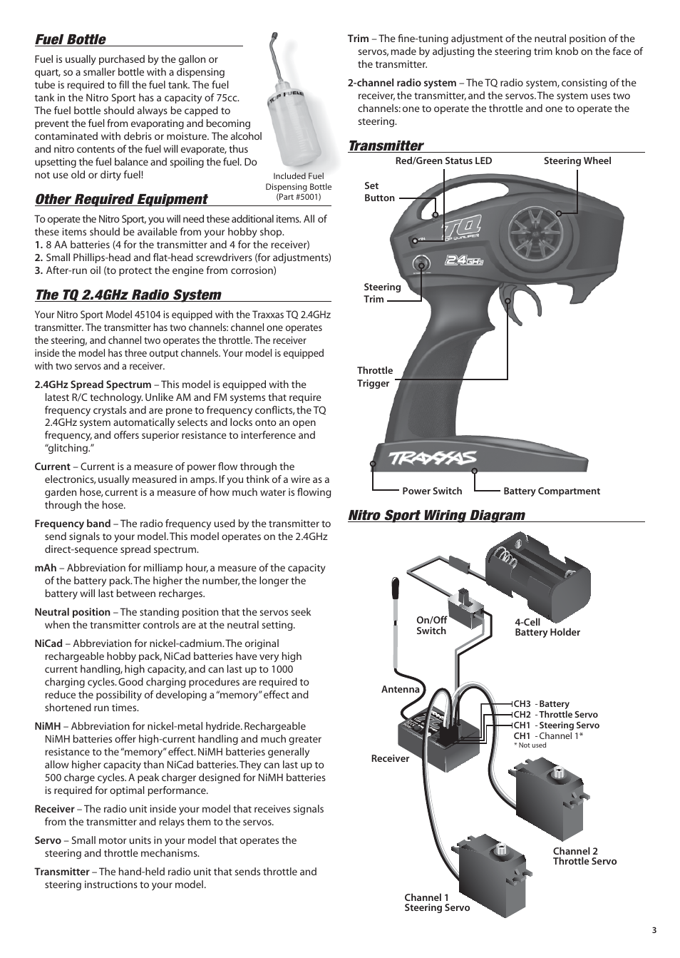 Fuel bottle, Other required equipment, The tq 2.4ghz radio system | Transmitter nitro sport wiring diagram | Traxxas 45104-1 User Manual | Page 3 / 16