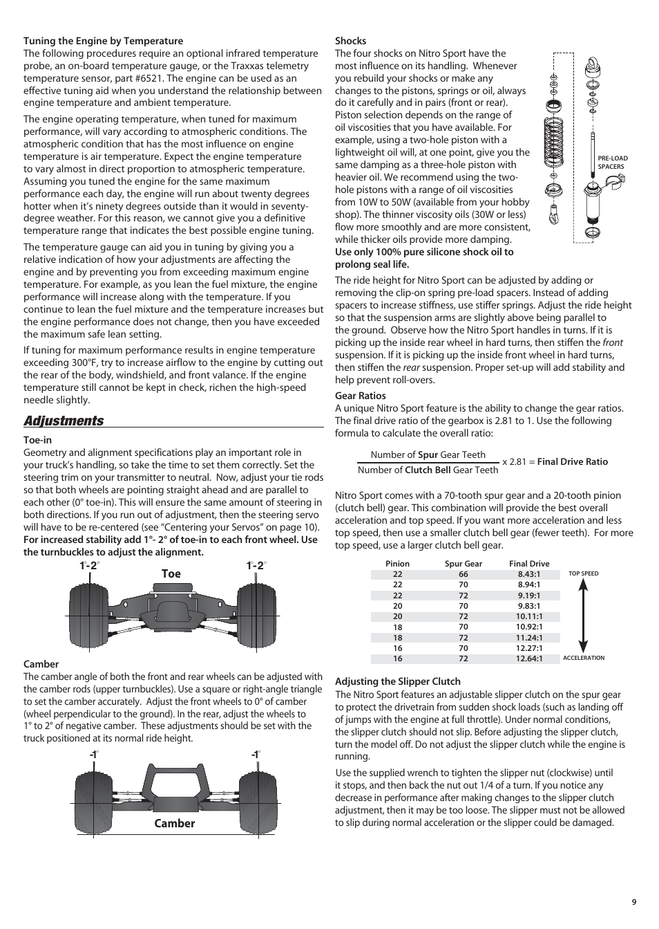 Adjustments, Camber | Traxxas 45104-1 User Manual | Page 9 / 16