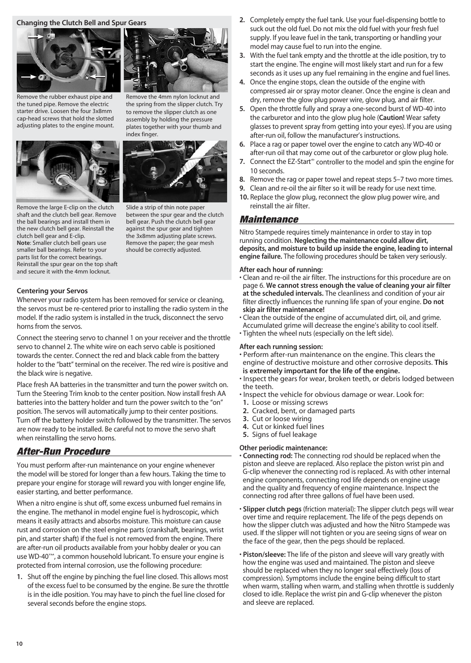 After-run procedure, Maintenance | Traxxas 41094-1 User Manual | Page 10 / 16