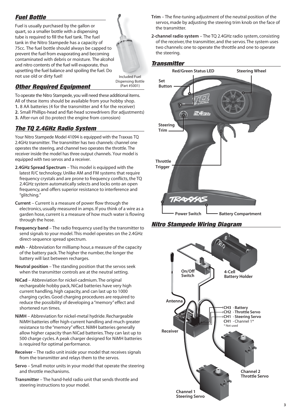 Fuel bottle, Other required equipment, The tq 2.4ghz radio system | Transmitter nitro stampede wiring diagram | Traxxas 41094-1 User Manual | Page 3 / 16