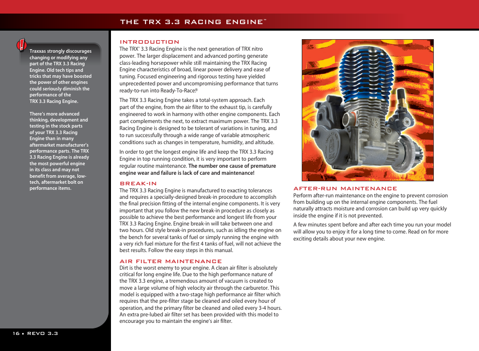 The trx 3.3 racing engine | Traxxas 53097-1 User Manual | Page 16 / 48