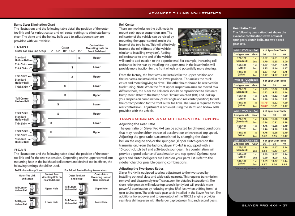 Rear, Transmission and differential tuning, Front | Traxxas 59076-1 User Manual | Page 37 / 44