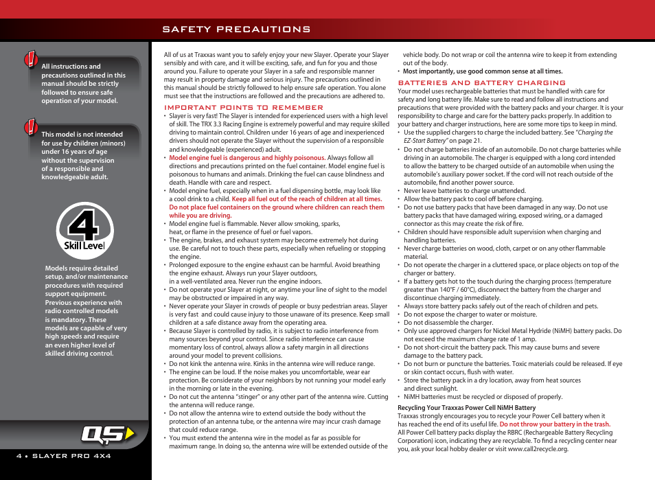 Bluehighway font, Safety precautions, Skill level = myriad semi bold | Traxxas 59076-1 User Manual | Page 4 / 44