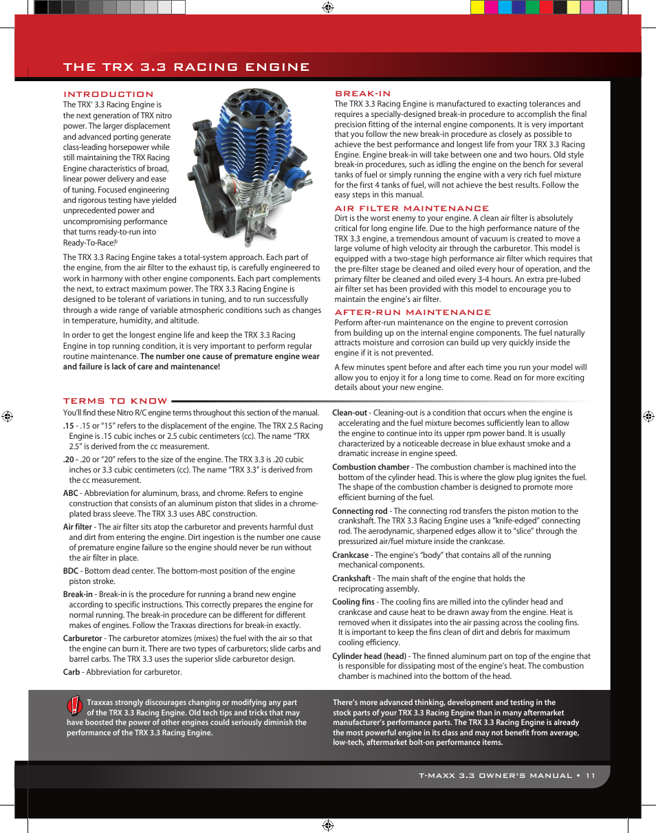 The trx 3.3 racing engine | Traxxas 49077 User Manual | Page 11 / 32