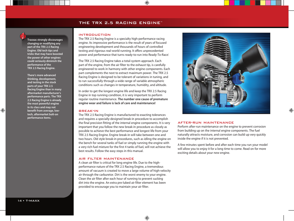 Introduction, Break-in, Air filter maintenance | After-run maintenance, The trx 2.5 racing engine | Traxxas 49104-1 User Manual | Page 14 / 36