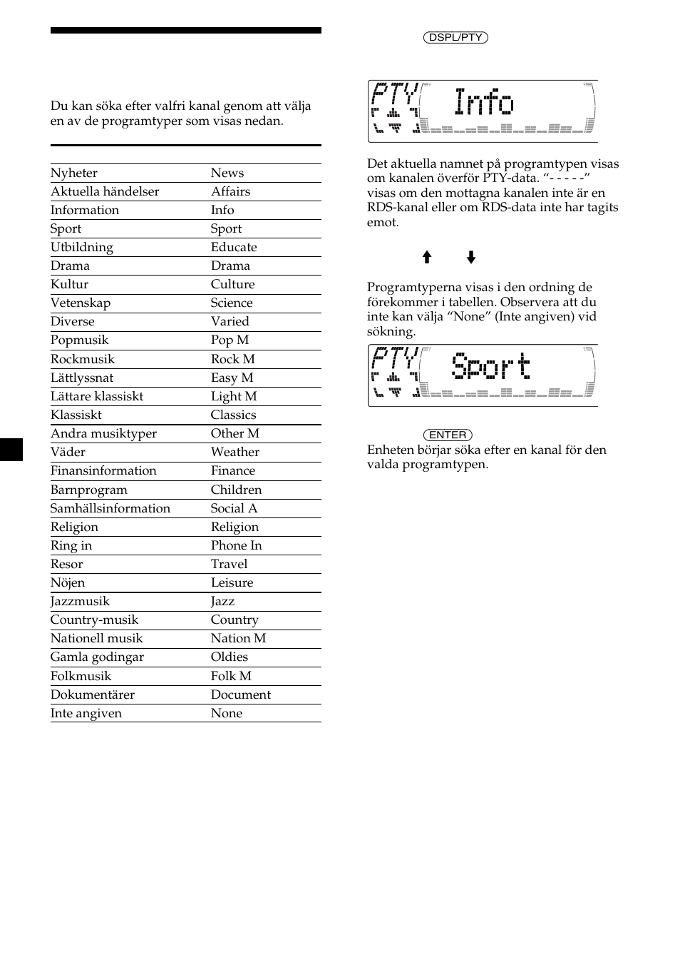 Söka en kanal efter programtyp | Sony CDX-M700R User Manual | Page 106 / 212