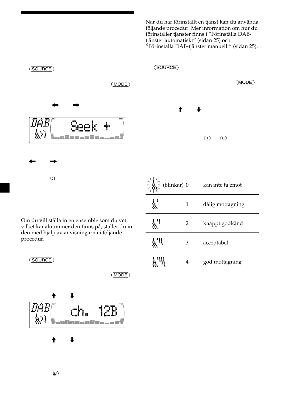 Grundläggande dab- funktioner | Sony CDX-M700R User Manual | Page 108 / 212