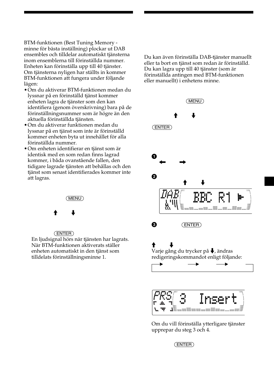 25 förinställa dab-tjänster automatiskt, Förinställa dab-tjänster manuellt | Sony CDX-M700R User Manual | Page 109 / 212