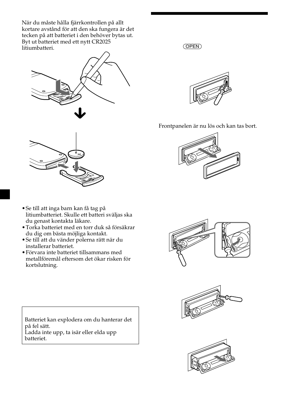 Demontera enheten | Sony CDX-M700R User Manual | Page 122 / 212