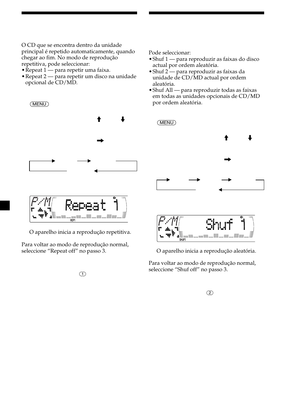 12 reprodução das faixas por ordem aleatória, Reprodução repetitiva das faixas | Sony CDX-M700R User Manual | Page 138 / 212