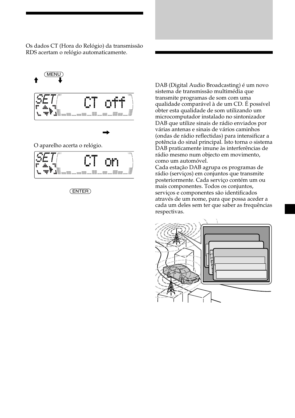 Panorâmica do sistema dab, Acerto automático do relógio | Sony CDX-M700R User Manual | Page 149 / 212